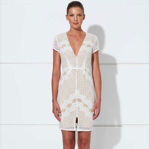 Winona Ivory Lace Mini Dress – White & Nude Contrast, XS